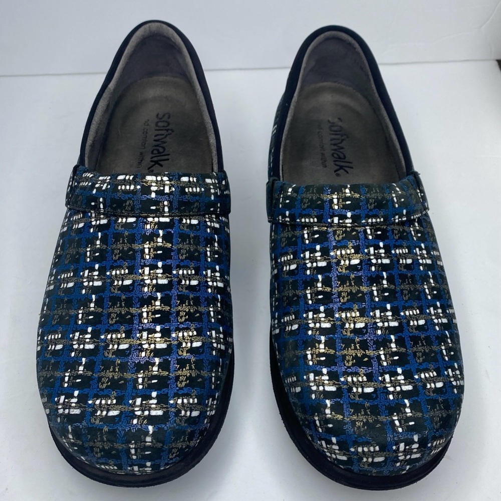 Sofwalk size 11 Blue and Silver Checkered Slip-On comfort woman’s shoes